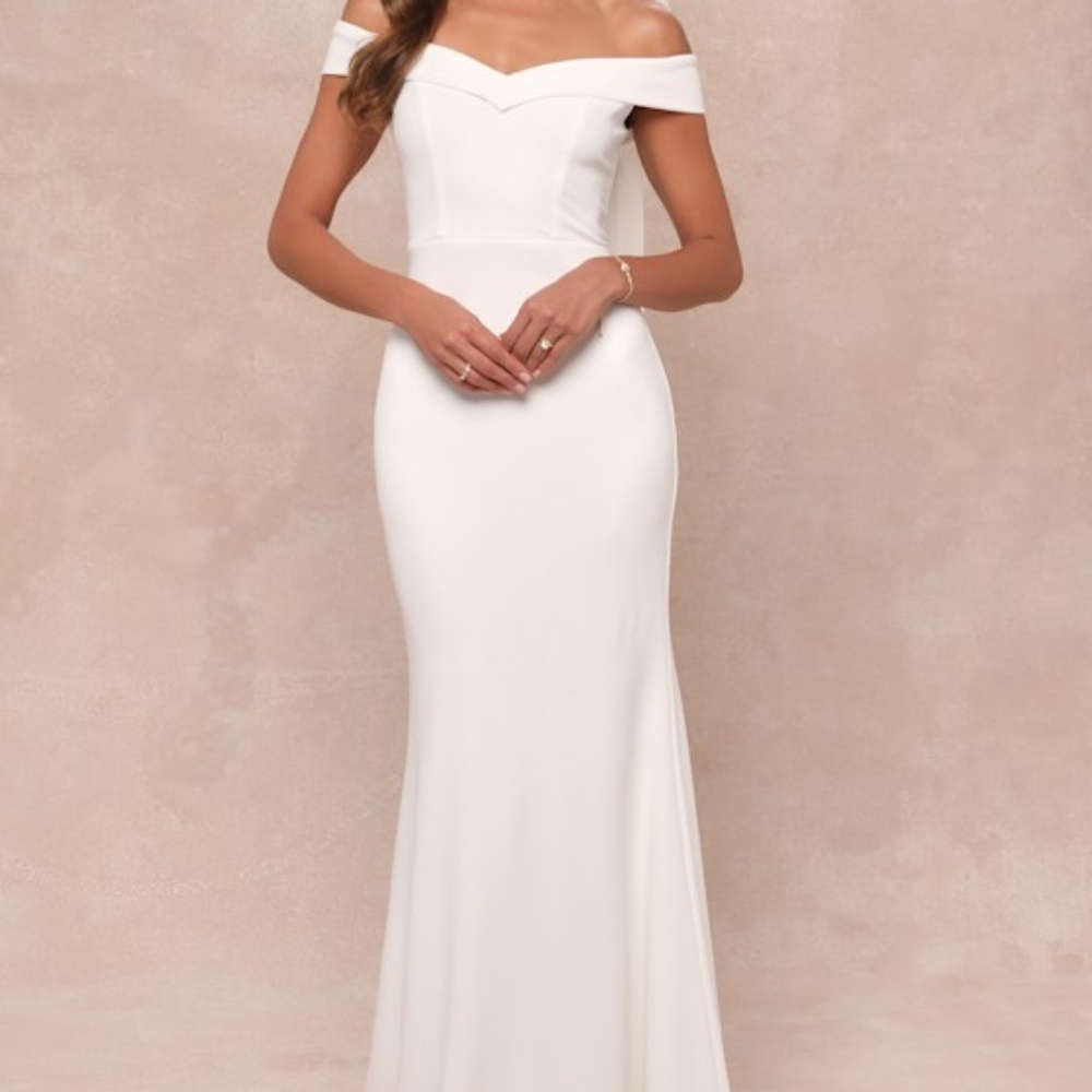 Lulus Arienne White Off-the-shoulder Mermaid Maxi Dress - Size M